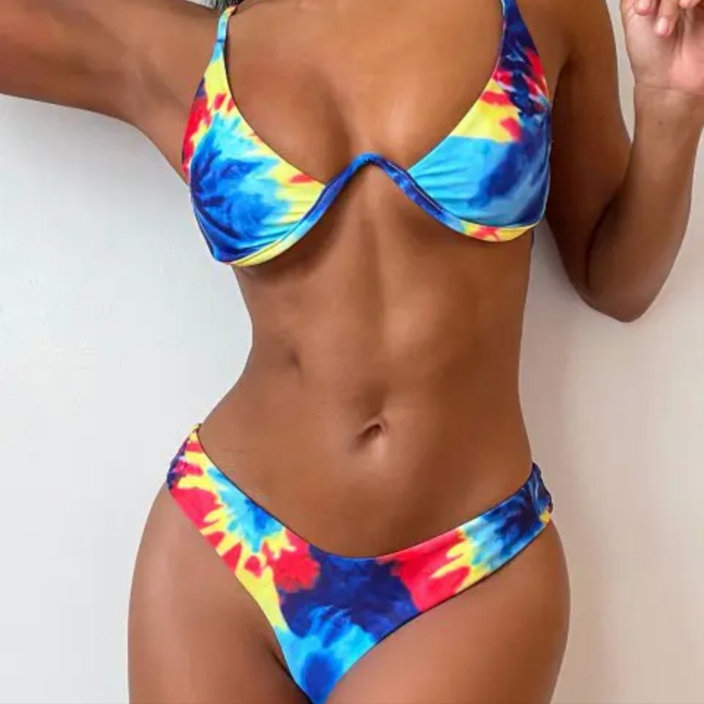 Tie dye tanning bikini